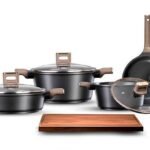 طقم من الأواني 11 قطعة - مقابض شارم "تأثير الجلد" لون بني غامق