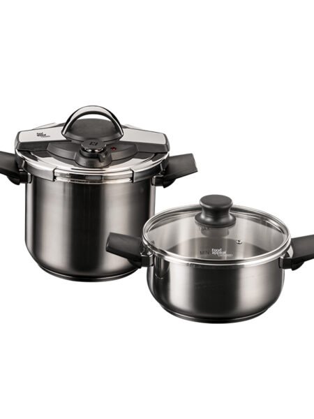 5-piece set: Pressure cookers (7L and 4L) + Defender steaming basket with Active Shield technology