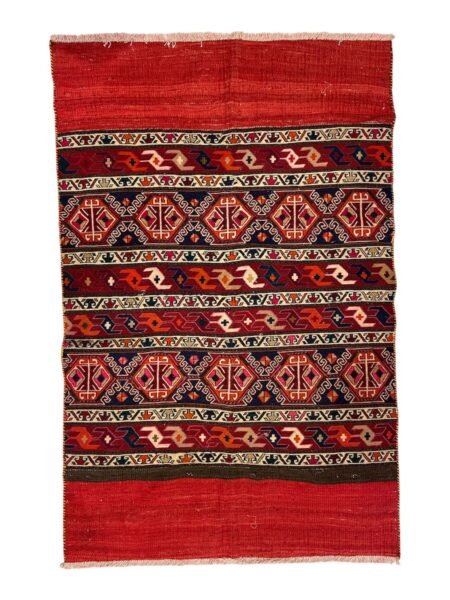 Luxury Rug 172x110 cm – Red & Black Wool-Silk with Abstract Motifs
