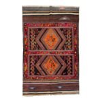 Luxury Wool Rug 203x132 cm – Abstract Animal Elegance in Earth & Jewel Tones